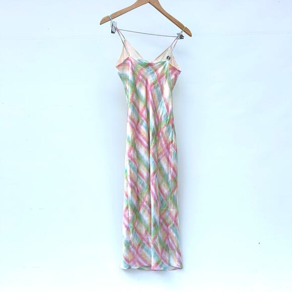 New Cami NYC Raven Midi Slip Dress Silk Charmeuse Rainbow Plaid XS Small - Picture 5 of 10